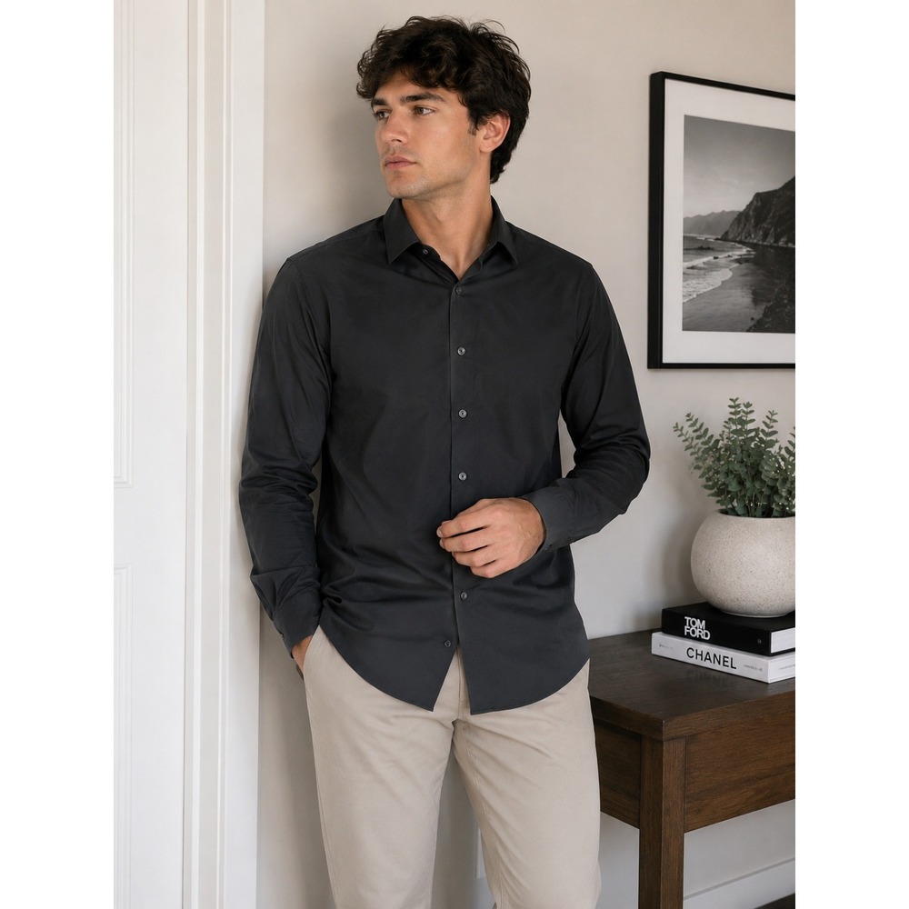 J. Ferrar Mens Dress Shirt Size XL Black Slim Fit Stretch Button Up NWT Classic